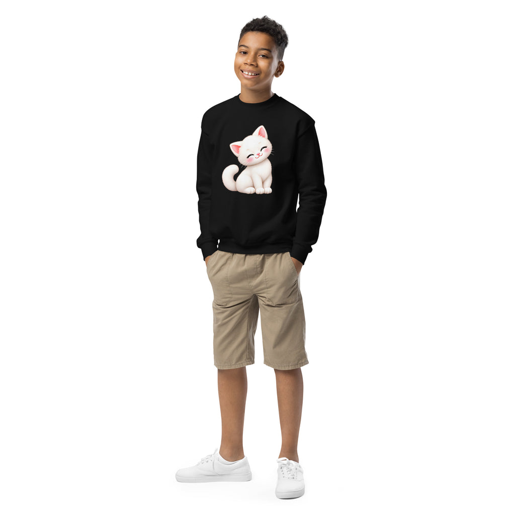 Sweat ado noir Chaton, chaton blanc câlin, cadeau ado (vue 3)
