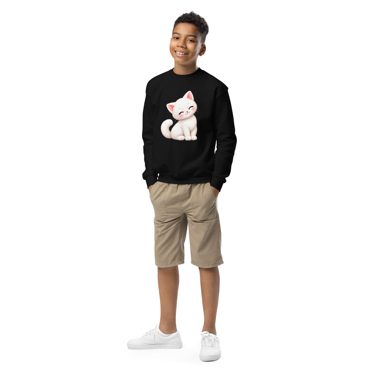 Sweat ado noir Chaton, chaton blanc câlin, cadeau ado (vue 3)