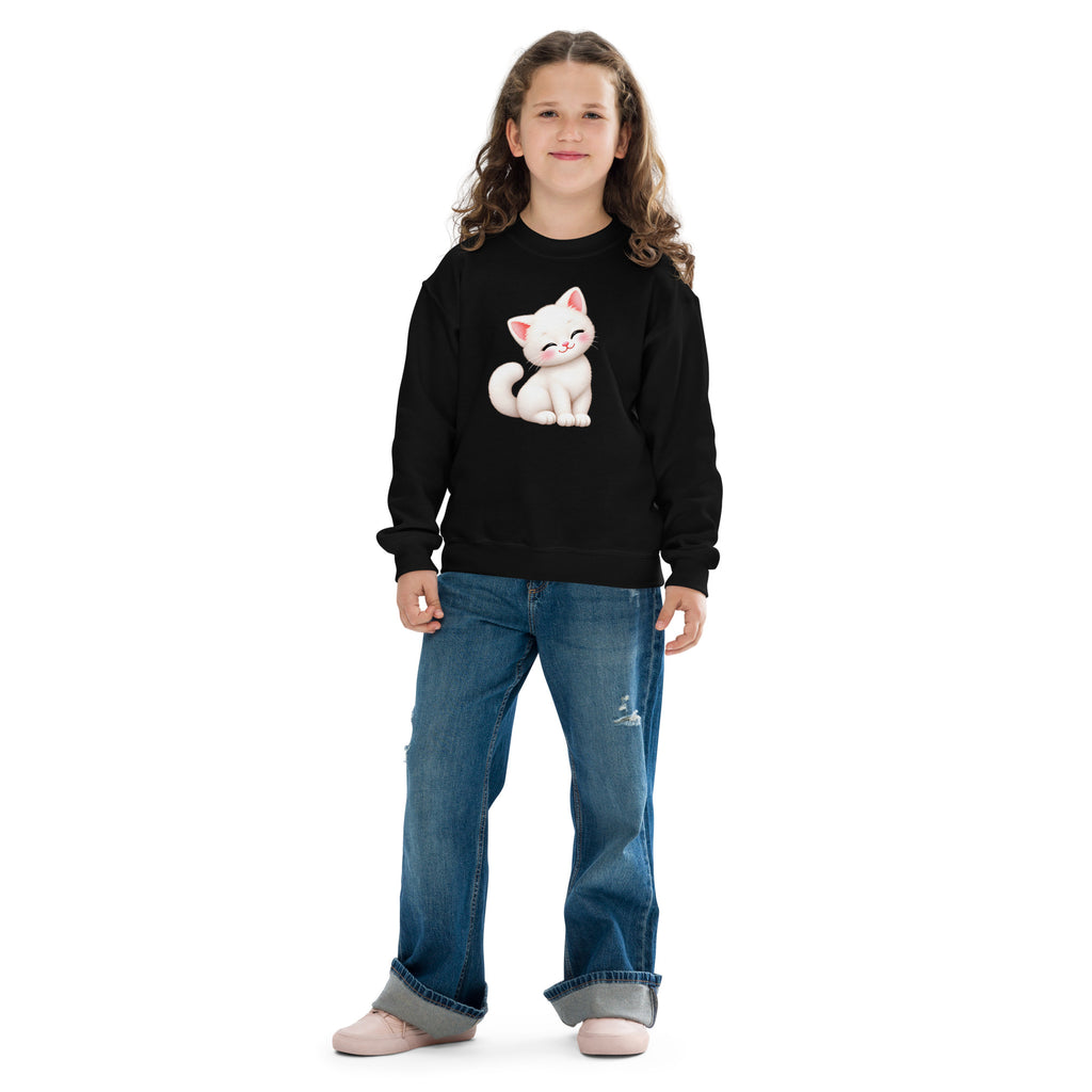 Sweat ado noir Chaton, chaton blanc câlin, cadeau ado (vue 2)