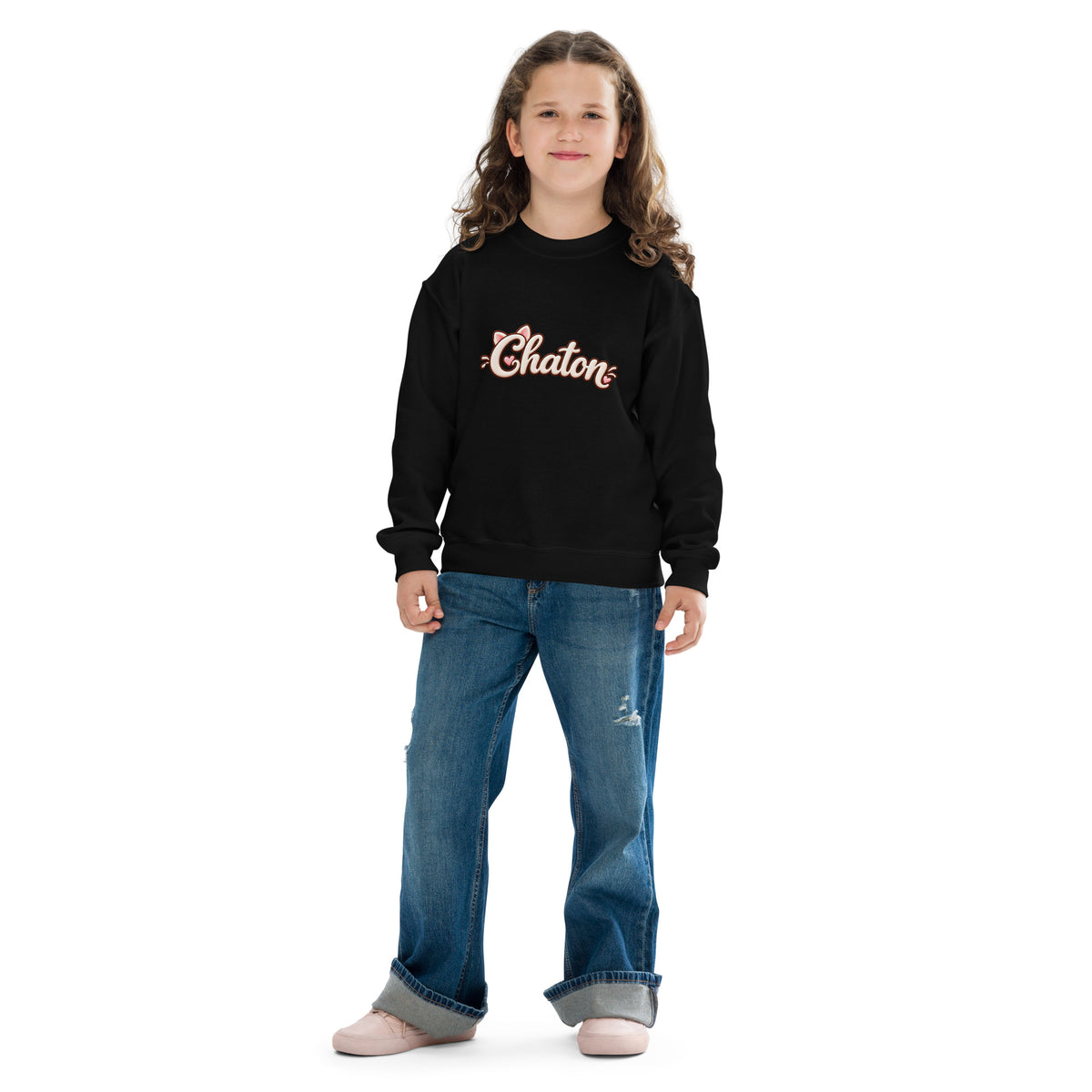 Sweat ado noir Chaton en lettrage