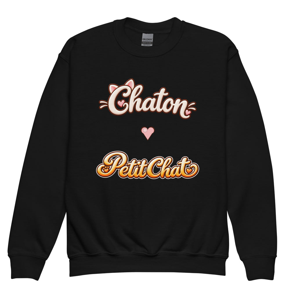 Sweat ado noir Chaton & Petit Chat en lettrage duo avec petit cœur
