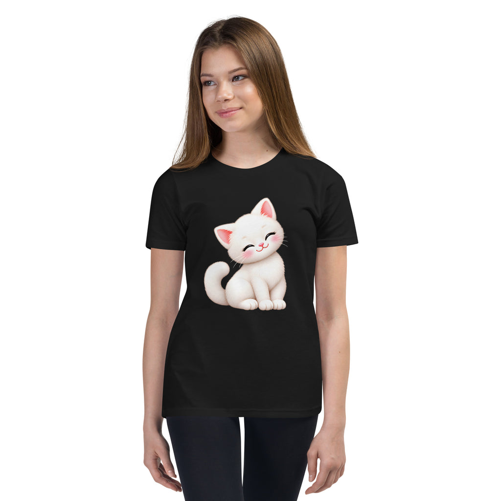 T-shirt ado noir Chaton, chaton blanc câlin