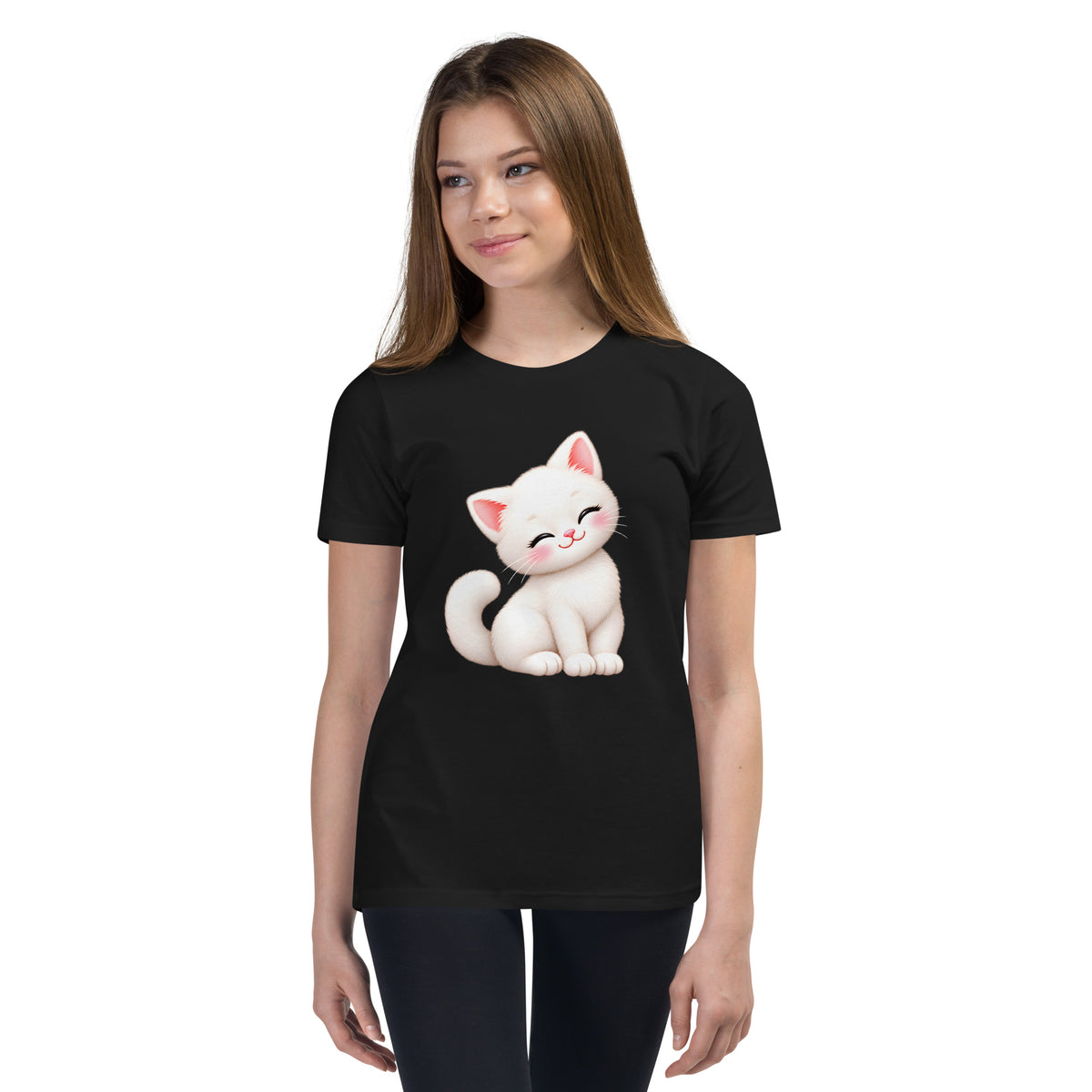 T-shirt ado noir Chaton, chaton blanc câlin