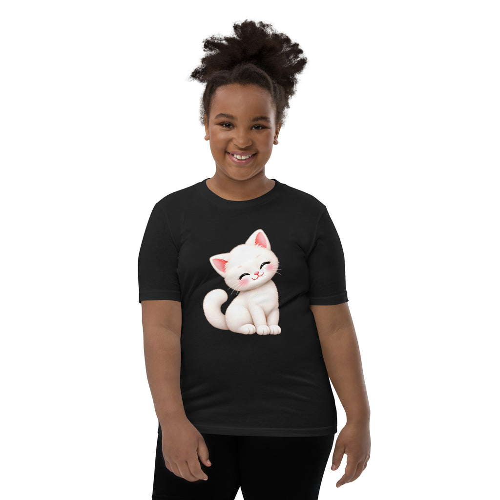 T-shirt ado noir Chaton, chaton blanc câlin