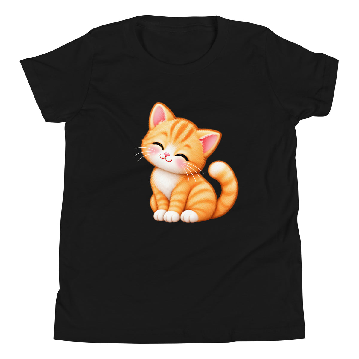 T-shirt ado noir Petit Chat, chaton roux câlin