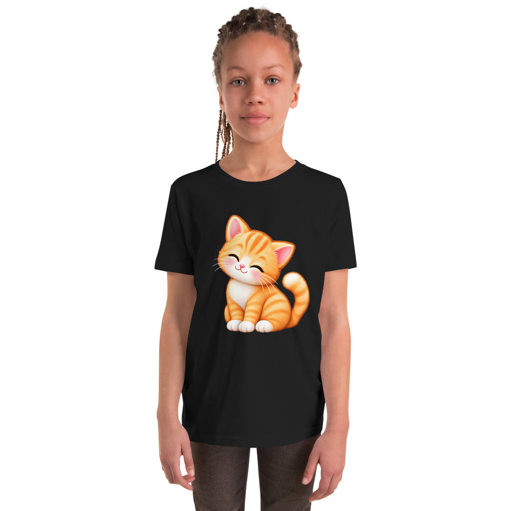 T-shirt ado noir Petit Chat, chaton roux câlin