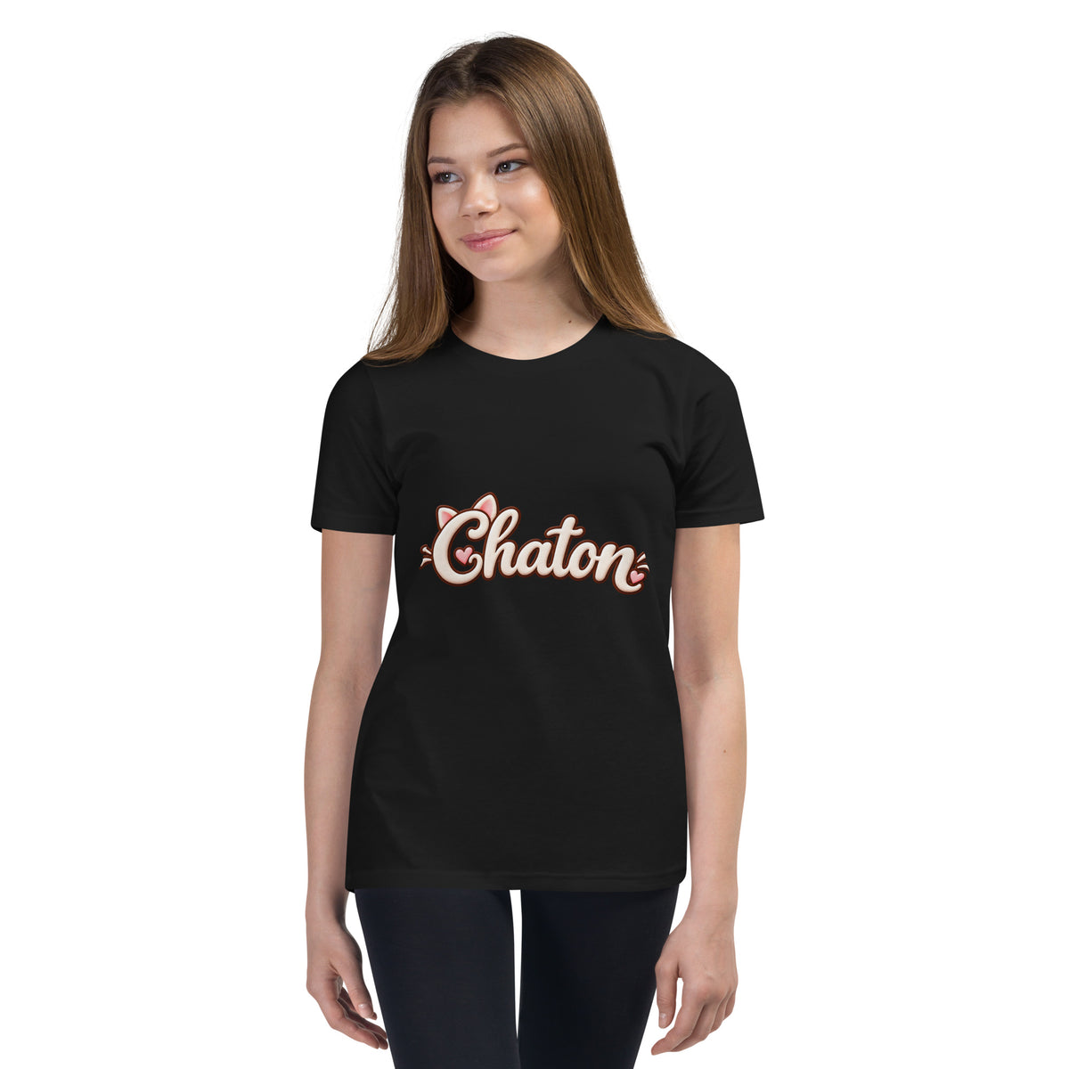 T-shirt ado noir Chaton en lettrage