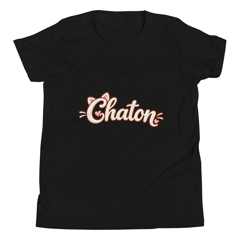 T-shirt ado noir Chaton en lettrage