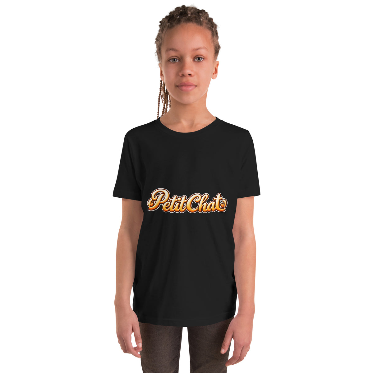 T-shirt ado noir Petit Chat en lettrage