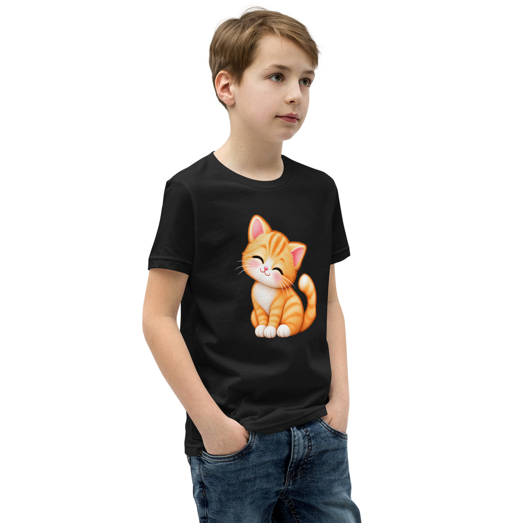 T-shirt ado noir Petit Chat, chaton roux câlin